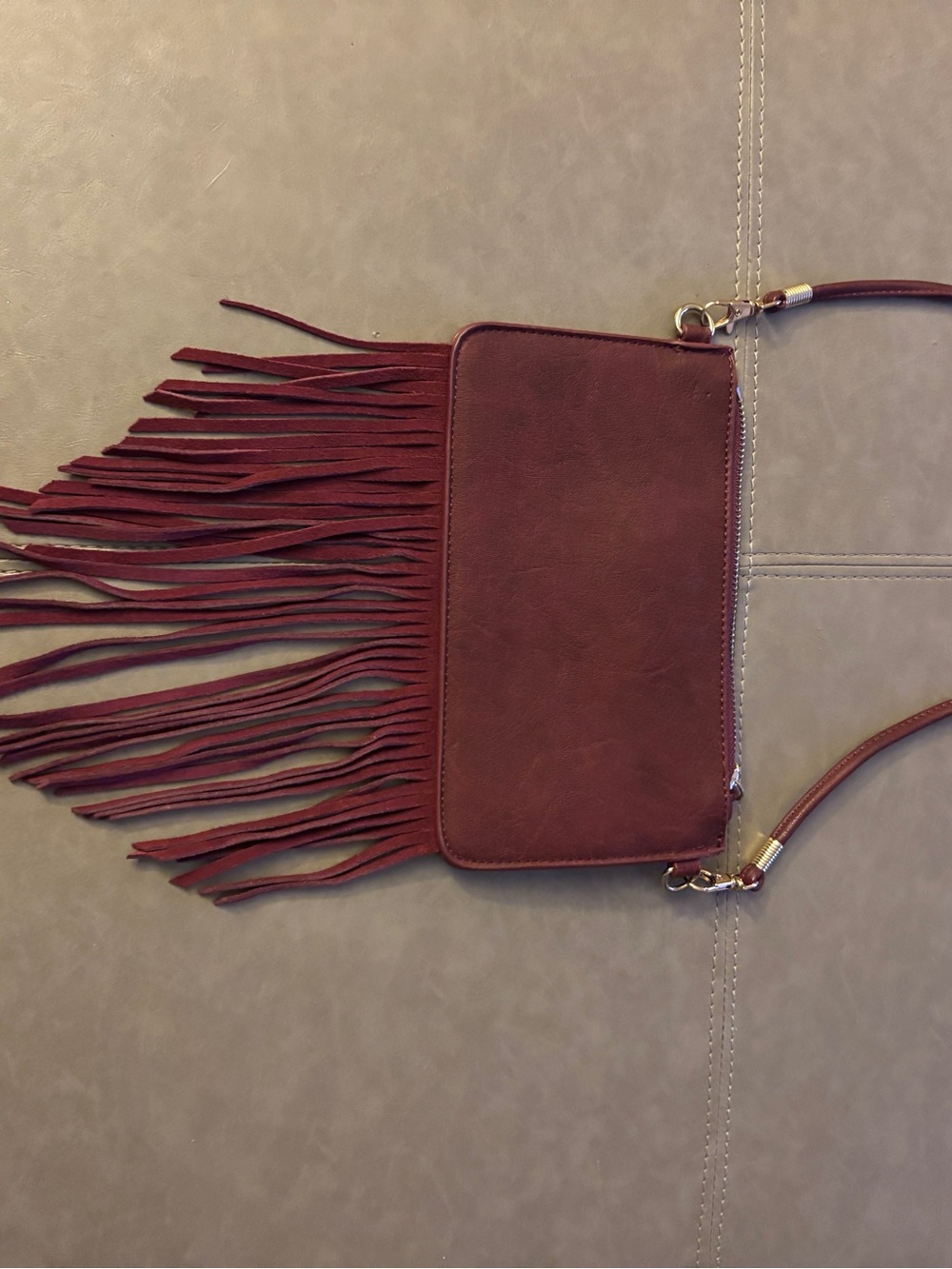 Street Level Burgundy Fringe Crossbody Bag